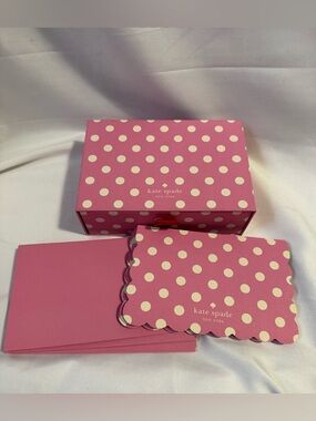 kate spade Pink and White Polka Dot Stationery Box with Scalloped Note Cards